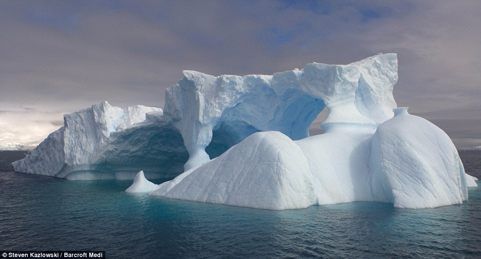 The giant icebergs have broken off the Antarctic ice shelf and can drift around the continent for several years  Read more: http://www.dailymail.co.uk/news/worldnews/article-1258041/Incredible-pictures-giant-ice-sculptures-carved-sea-water-polar-winds.html#ixzz0kwdIkRkD