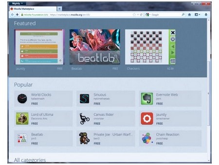 Giao diện kho ứng dụng dành cho Firefox