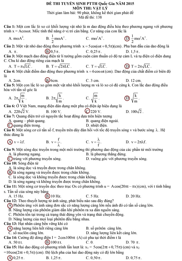 Gợi ý giải đề thi môn lý - ảnh 2