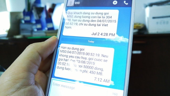 Cú pháp KT DATA gửi 999 để kiểm tra gói cước 3G đang sử dụng với nhà mạng MobiFone, tổng đài trả về thông tin cụ thể - Ảnh: Phong Vân