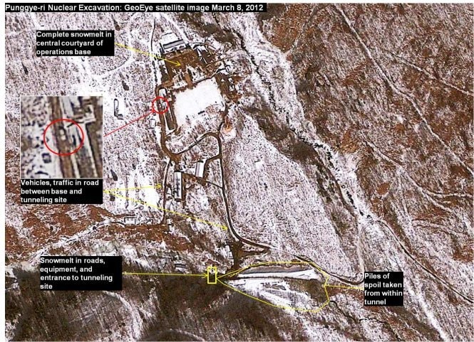 Hình ảnh vệ tinh chụp khu thử hạt nhân Punggye-ri của CHDCND Triều Tiên - Ảnh: 38north.org