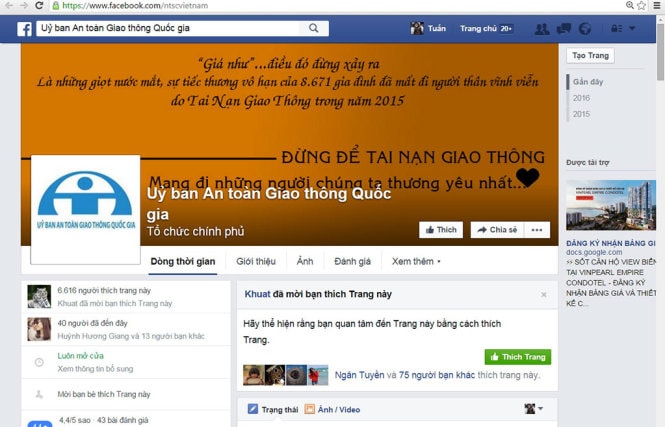 ​Ủy ban ATGT Quốc gia tiếp nhận thông tin qua Facebook 