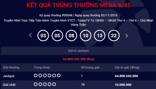 Thêm người trúng số Vietlott 64,8 tỉ đồng 