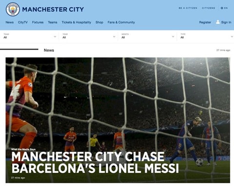 Trang chủ Man City công khai đưa tin theo đuổi messi