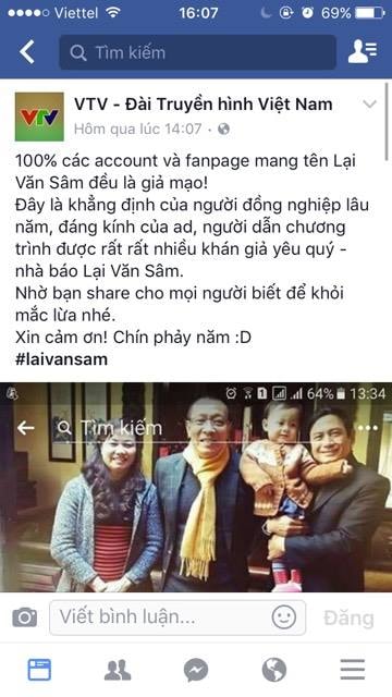 VTV lên tiếng về tài khoản facebook Lại Văn Sâm