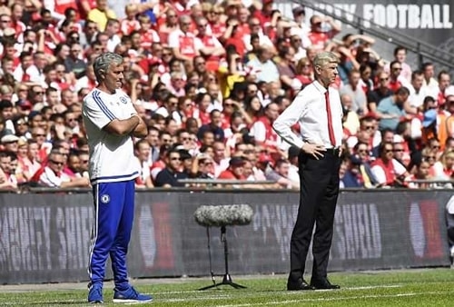 Mourinho và Wenger trong trận tranh Siêu cup Anh năm 2015. Ảnh: EPA.