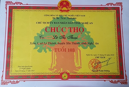 Cụ Lê Thị Thoại năm nay tròn 103. Ảnh: Nguyễn Hải.