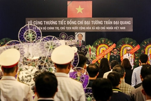 Lễ viếng linh cữu Chủ tịch nước Trần Đại Quang tại Nhà Tang lễ Quốc gia sáng nay. Ảnh: AFP