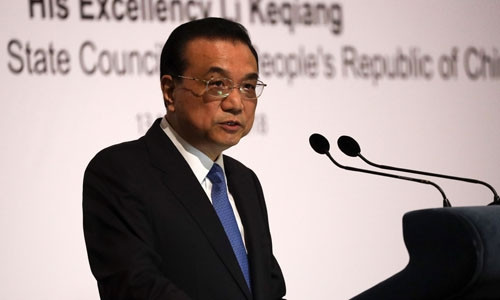 Thủ tướng Trung Quốc Lý Khắc Cường phát biểu tại Singapore hôm nay. 