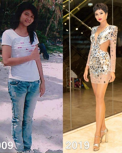 Trước khi trở thành Hoa hậu Hoàn vũ Việt Nam 2017, HHen Niê khá tròn trịa. Cô đã có cuộc lột xác về ngoại hình sau khi giảm cân để làm người người mẫu. 