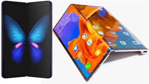 Samsung Galaxy Fold có màn hình gập lại như cuốn sách, còn Huawei Mate X gập ngược ra ngoài.