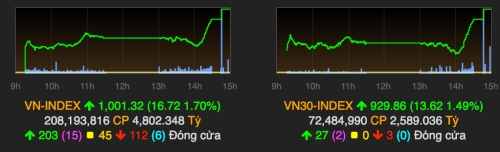 VN-Index trở lại mốc 1.000 điểm. Ảnh: VNDirect