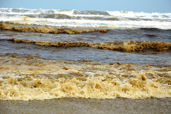 Nước biển gần Khu kinh tế Dung Quất đen, nổi bọt vàng bất thường - Ảnh 1.