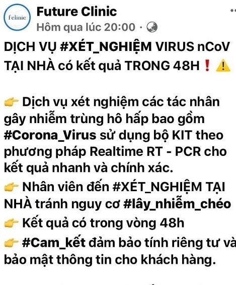 Phòng khám quảng cáo xét nghiệm virus corona tại nhà giá 3,8 triệu bị xử lý