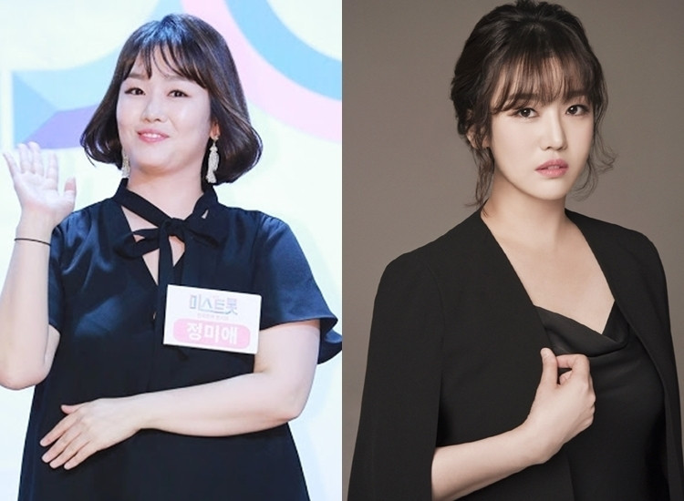 Ảnh Jung Mi Ae trước và sau giảm cân được truyền thông Hàn đăng năm ngoái. Hiện cô không cố ép bản thân ăn kiêng nên 