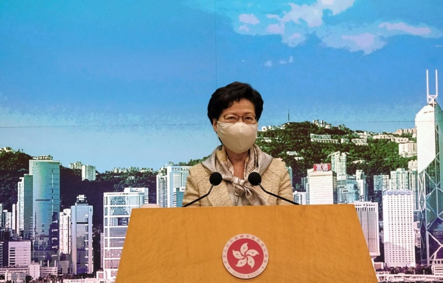 Trưởng Đặc khu hành chính Hong Kong (Trung Quốc) Lâm Trịnh Nguyệt Nga trong cuộc họp báo về “Luật bảo vệ an ninh quốc gia tại Đặc khu hành chính Hong Kong