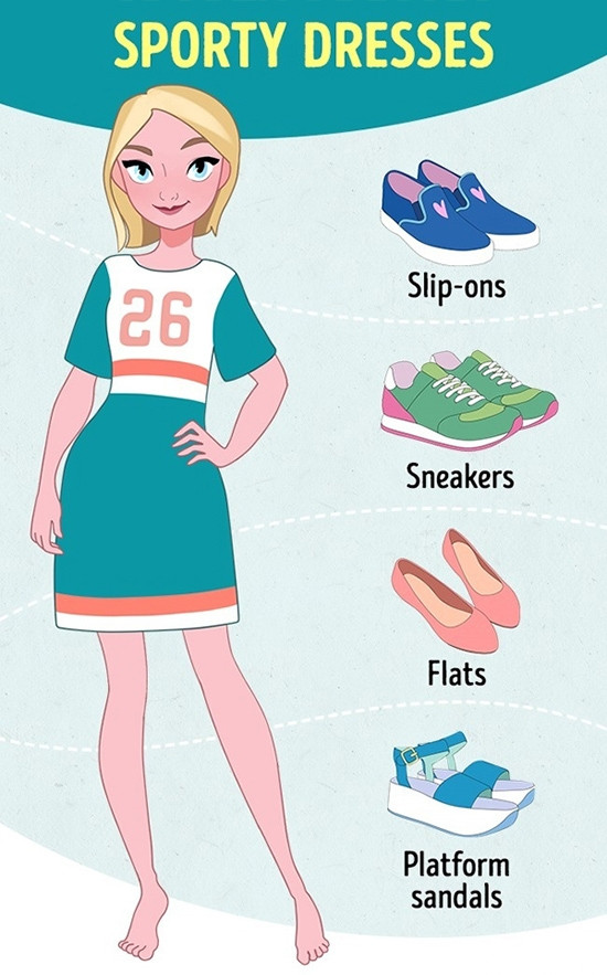 Váy thể thaoĐể hoàn thiện phong cách khỏe khoắn, các nàng nên chọn giày lười (slip-on), giày thể thao, giày bệt hay sandal đế thô.