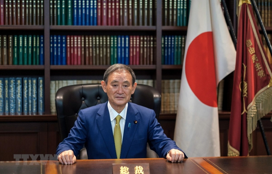 Tân Chủ tịch Đảng Dân chủ Tự do (LDP) cầm quyền tại Nhật Bản Yoshihide Suga sau cuộc họp báo ở Tokyo ngày 14/9/2020. (Ảnh: AFP/TTXVN)