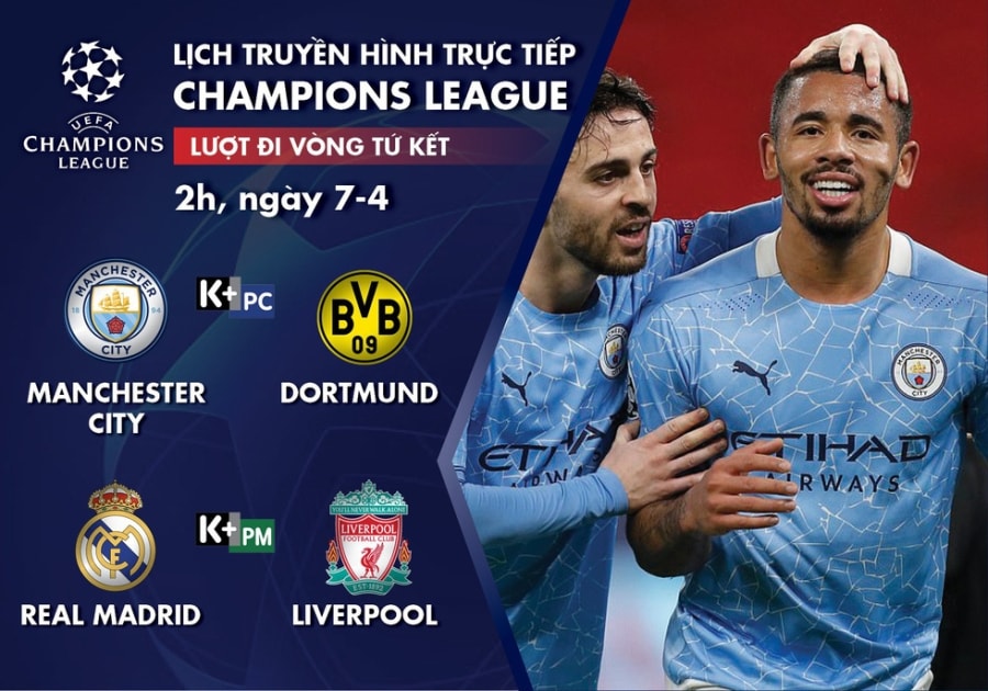 Lịch trực tiếp lượt đi tứ kết Champions League: Man City - Dortmund, Real - Liverpool - Ảnh 1.