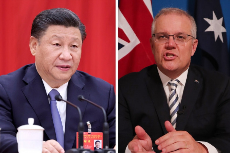 Chủ tịch Trung Quốc Tập Cận Bình và Thủ tướng Australia Scott Morrison. Ảnh: AP