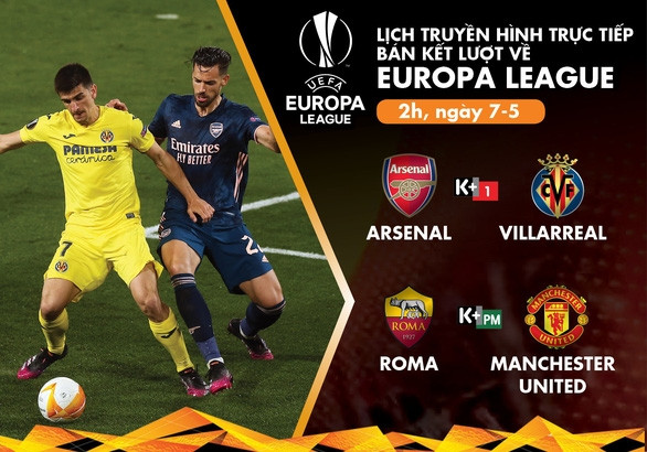 Lịch trực tiếp bán kết lượt về Europa League: Arsenal - Villarreal, Roma - Man United - Ảnh 1.