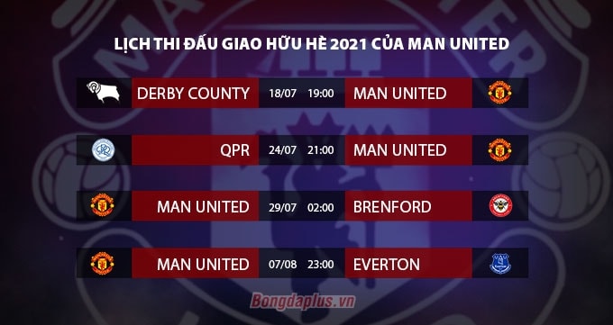 Lịch thi đấu giao hữu của Man United ở Hè 2021