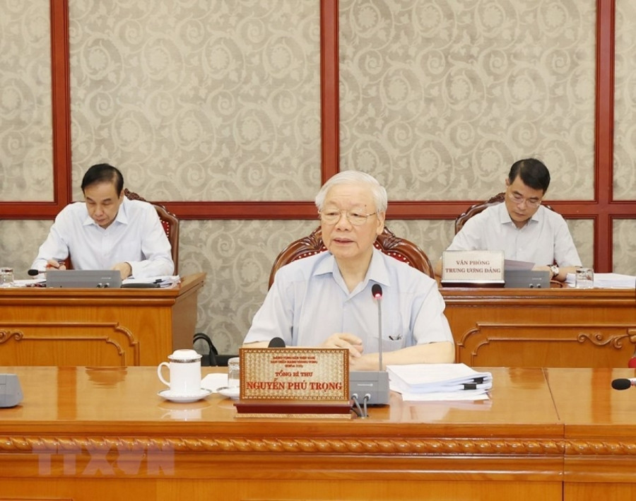 Tổng Bí thư Nguyễn Phú Trọng phát biểu chỉ đạo tại cuộc họp của Bộ Chính trị cho ý kiến về Đề án “Sửa đổi, bổ sung chức năng, nhiệm vụ, quyền hạn của Ban Chỉ đạo Trung ương về PCTN” (Ảnh: TTXVN)