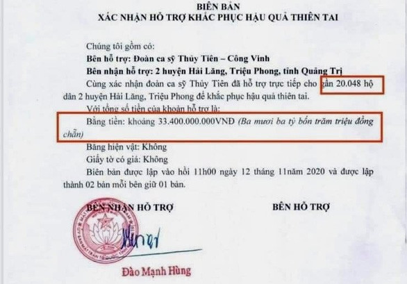 Khó xác định tổng số tiền ca sĩ Thủy Tiên trao ở Quảng Trị - Ảnh 1.