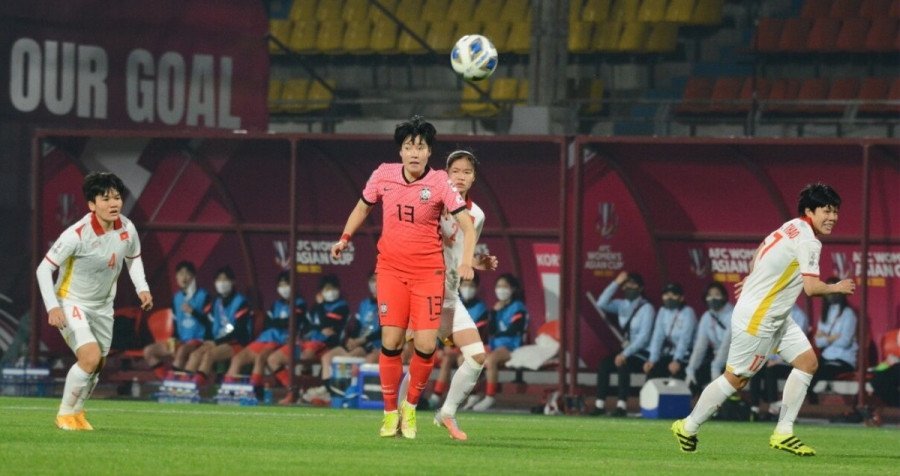 ĐT nữ Việt Nam đã thể hiện tinh thần thi đấu tuyệt vời trước Hàn Quốc. (Ảnh: AFC). 