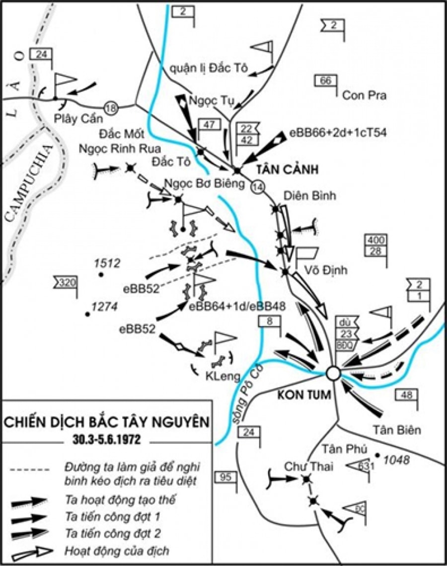 Sơ đồ diễn biễn chiến dịch Bắc Tây Nguyên - Ảnh Từ điển BKQS Việt Nam.