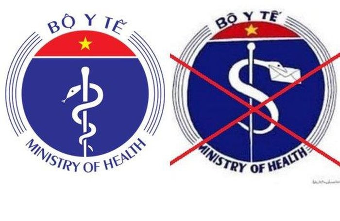 Hình ảnh logo chính thức của Bộ Y tế (bên trái) và hình ảnh logo sai quy định (bên phải)