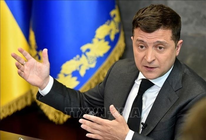 Tổng thống Ukraine Volodymyr Zelensky phát biểu với báo giới tại Kiev. Ảnh tư liệu: AFP/TTXVN