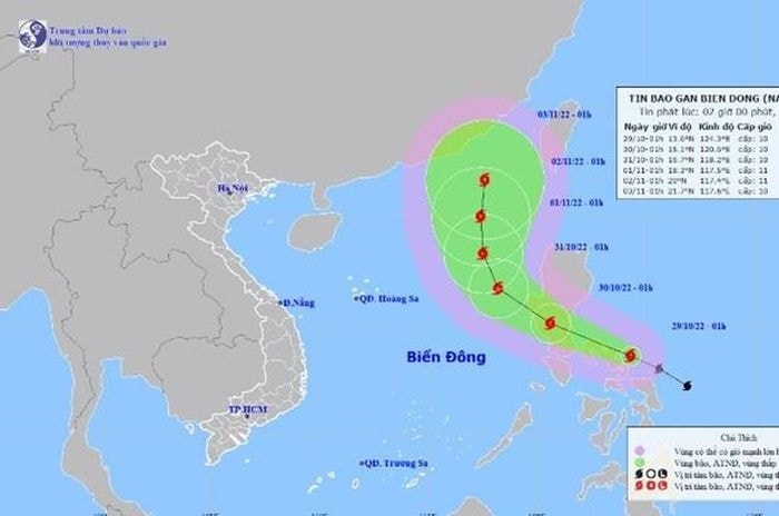 Hướng đi của cơn bão. (Nguồn: nchmf.gov.vn)