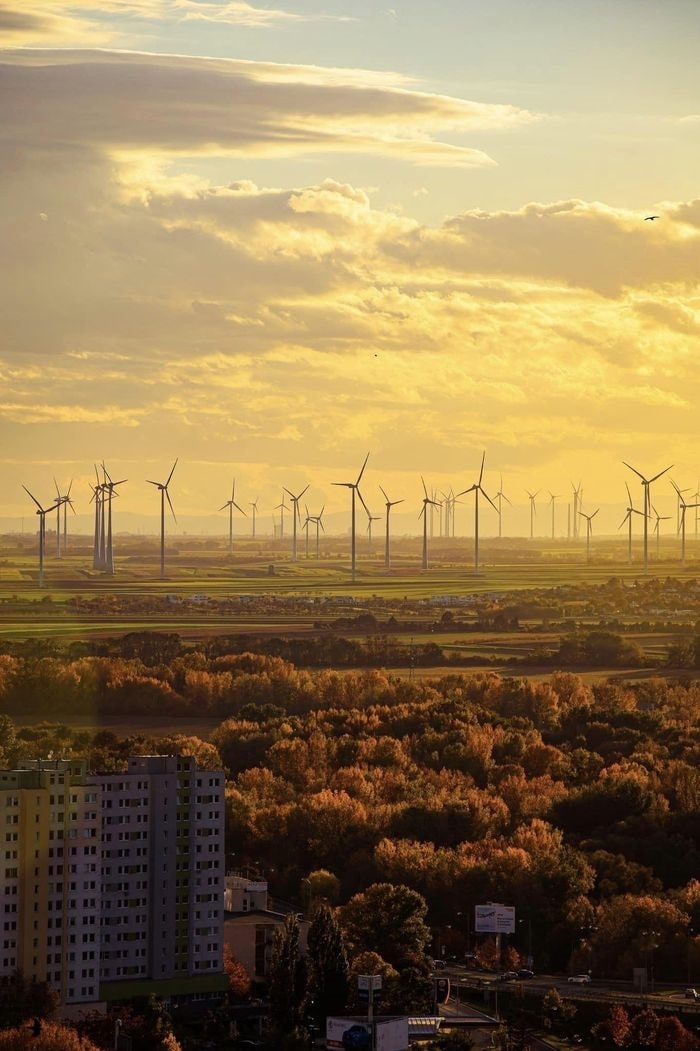 Hình ảnh cánh đồng điện gió nằm ở khu vực biên giới giữa Áo và Slovakia