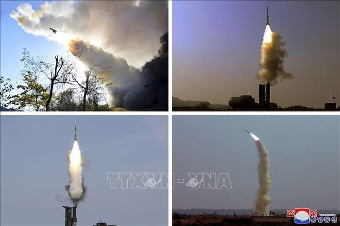 Hình ảnh do KCNA đăng phát các ngày 2-5-7/11/2022 về các vụ phóng thử tên lửa của quân đội Nhân dân Triều Tiên tại một địa điểm không xác định. Ảnh: AFP/TTXVN