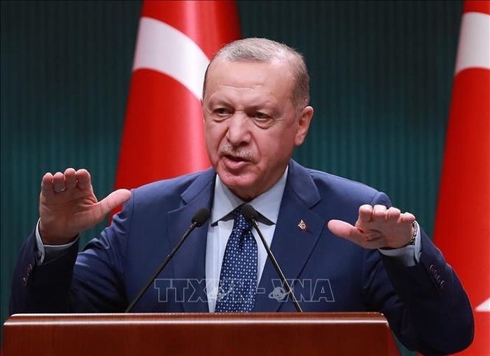 Tổng thống Thổ Nhĩ Kỳ Tayyip Erdogan trong một cuộc họp báo ở Ankara. Ảnh: AFP/TTXVN