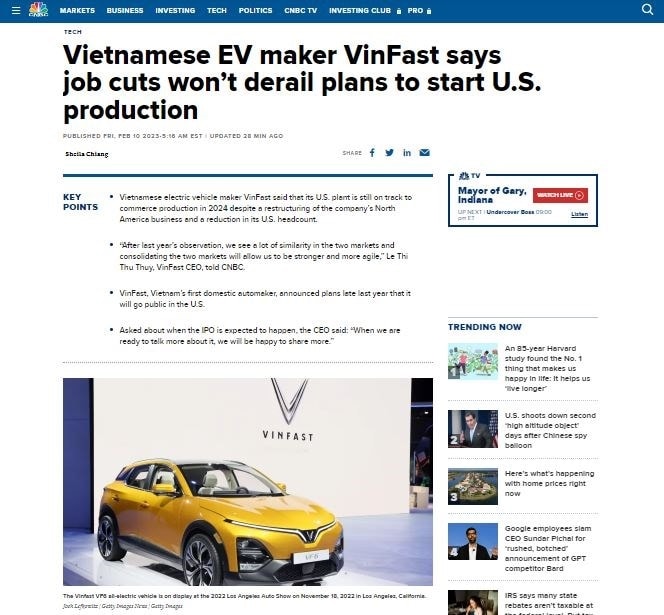 CNBC: VinFast se san xuat xe dien tai My tu nam 2024 hinh anh 1