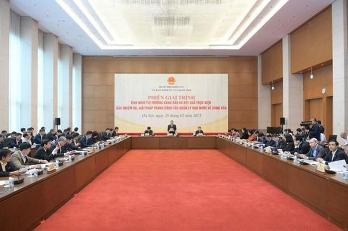 Phiên giải trình tình hình thị trường xăng dầu và kết quả thực hiện các nhiệm vụ, giải pháp trong công tác quản lý Nhà nước về xăng dầu do Ủy ban Kinh tế của Quốc hội tổ chức . (Ảnh: PV/Vietnam+)