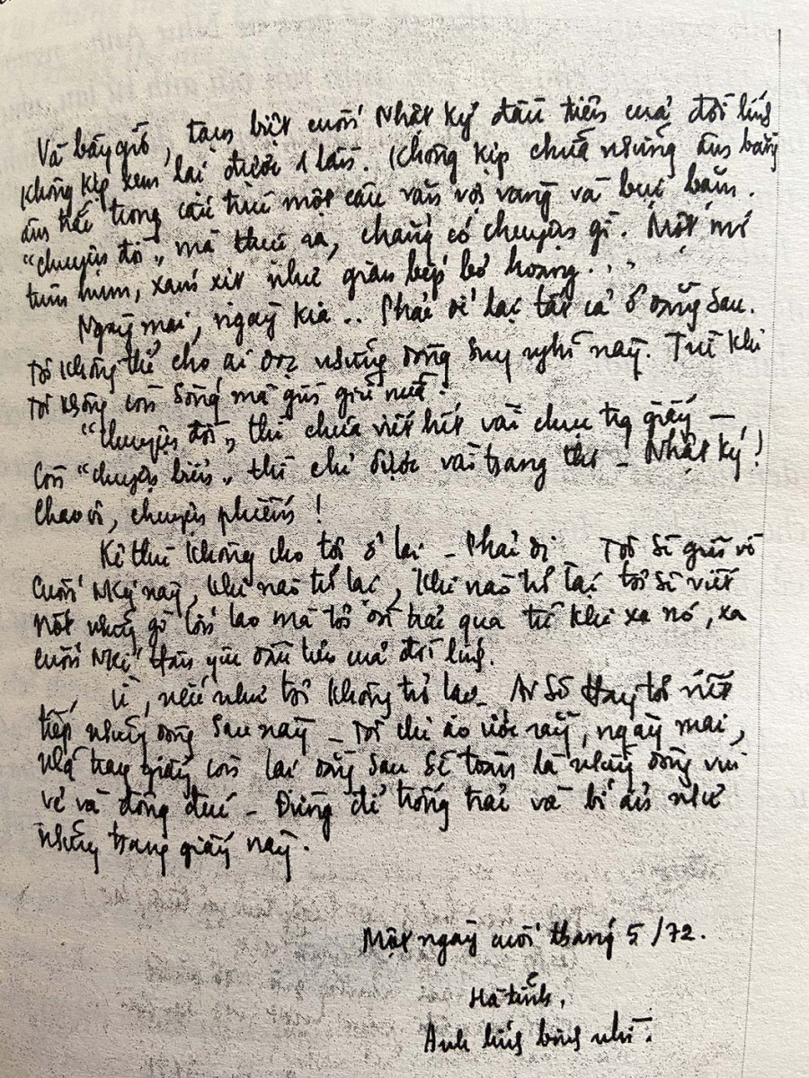 Bút tích trang cuối nhật ký Chuyện đời (Mãi mãi tuổi 20) của liệt sĩ Nguyễn Văn Thạc in trong sách