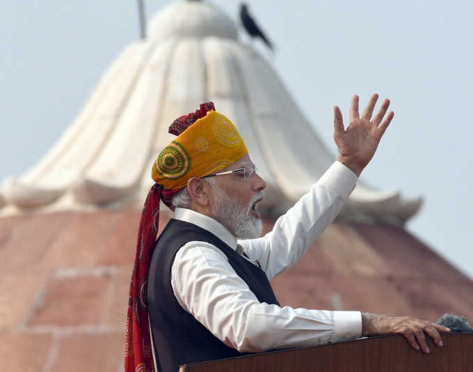 Thủ tướng Ấn Độ Narendra Modi phát biểu tại lễ kỷ niệm ngày quốc khánh ở New Delhi ngày 15/8. Ảnh: AFP