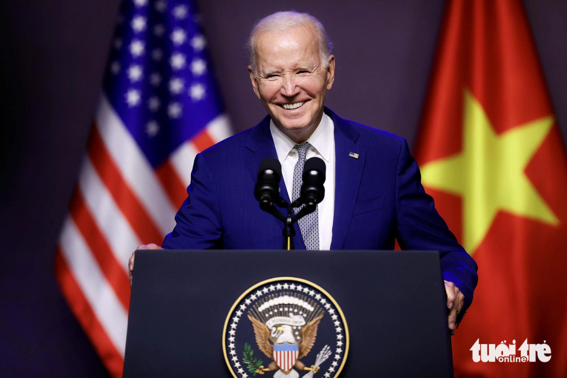 Tổng thống Mỹ Joe Biden tại buổi họp báo tối 10-9 - Ảnh: NGUYỄN KHÁNH