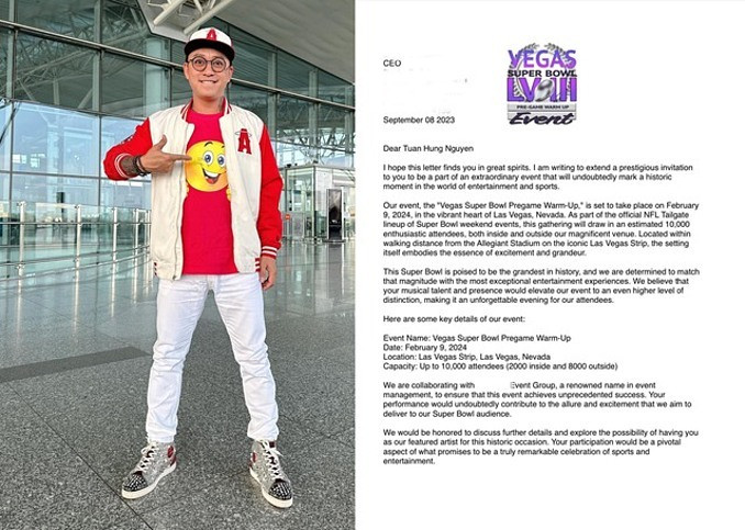 Tuan Hung announced his invitation to perform at the Super Bowl Pregame Warm-up on Facebook. Photo courtesy of Tuan Hung