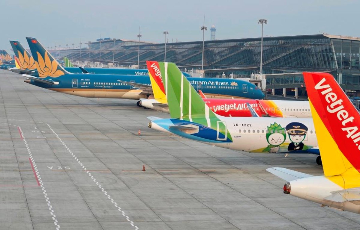 Máy bay của các hãng hàng không tại Sân bay Quốc tế Nội Bài. (Ảnh: CTV/Vietnam+)