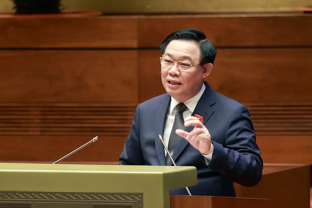 Chủ tịch Quốc hội Vương Đình Huệ phát biểu kết luận hội nghị. (Ảnh: Doãn Tấn/TTXVN)