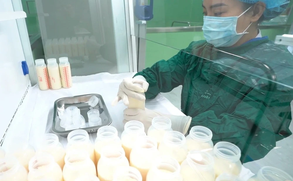 Bảo quản sữa mẹ thanh trùng được hiến tặng tại một Ngân hàng sữa mẹ. (Ảnh: Minh Quyết/Vietnam+)