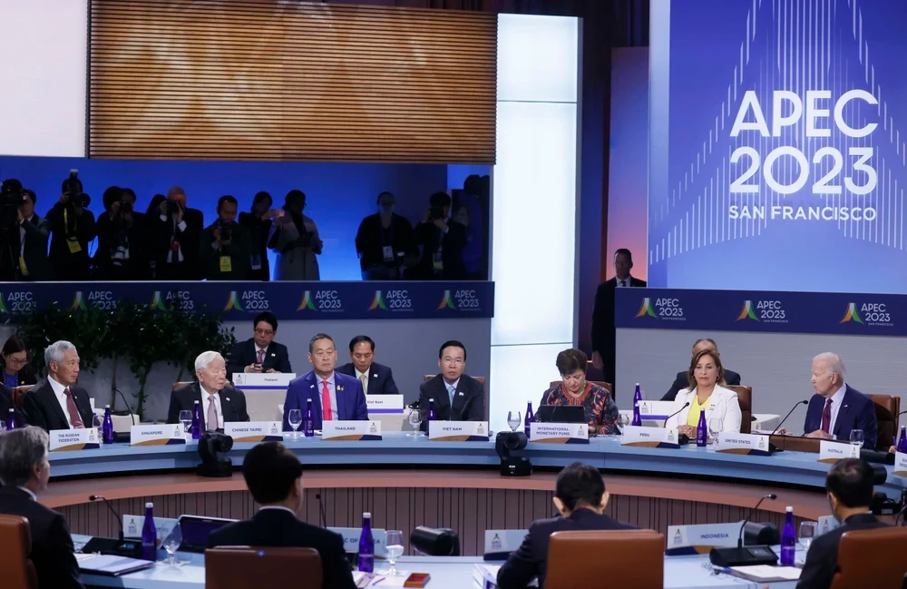Chủ tịch nước Võ Văn Thưởng dự Phiên họp hẹp các Nhà lãnh đạo các nền kinh tế APEC. (Ảnh: Thống Nhất/TTXVN) 