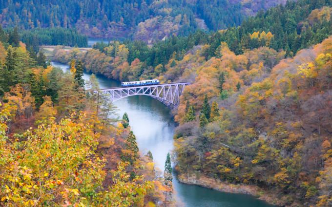 Mùa thu ở cầu sông Tadami. Ảnh: Ngô Trần Hải An