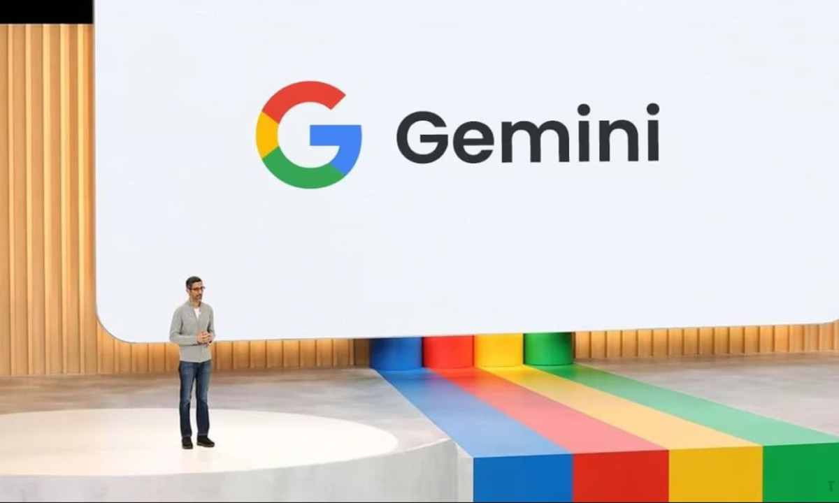 Gemini AI được CEO Google Sundar Pichai nhắc đến trong một sự kiện hồi tháng 5. Ảnh: New York Times