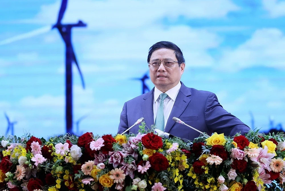 Thủ tướng Phạm Minh Chính phát biểu tại Hội nghị công bố Quy hoạch và xúc tiến đầu tư tỉnh Cà Mau. (Ảnh: Dương Giang-TTXVN)