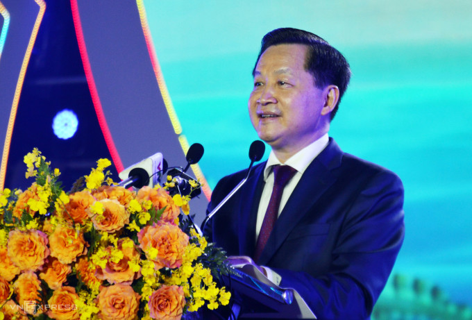 Phó thủ tướng Lê Minh Khái phát biểu chỉ đạo tại lễ khai mạc Festival tôm Cà Mau. Ảnh: An Minh